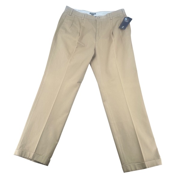 Nautica Other - NEW Nautica Mens Rigger Performance Classics Pleated Chino Pants Khaki 38x32 NWT
